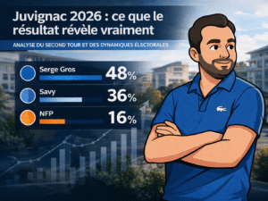 Résultats élections municipales Juvignac 2026 — second tour : Serge Gros 48 %, Savy 36 %, NFP 16 %