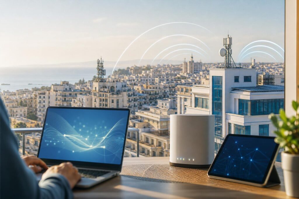 Algérie 5G FWA avec antennes télécom, haut débit fixe et économie numérique