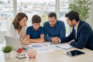 Économie française avant l’été avec famille, entrepreneur, budget et graphiques de pouvoir d’achat