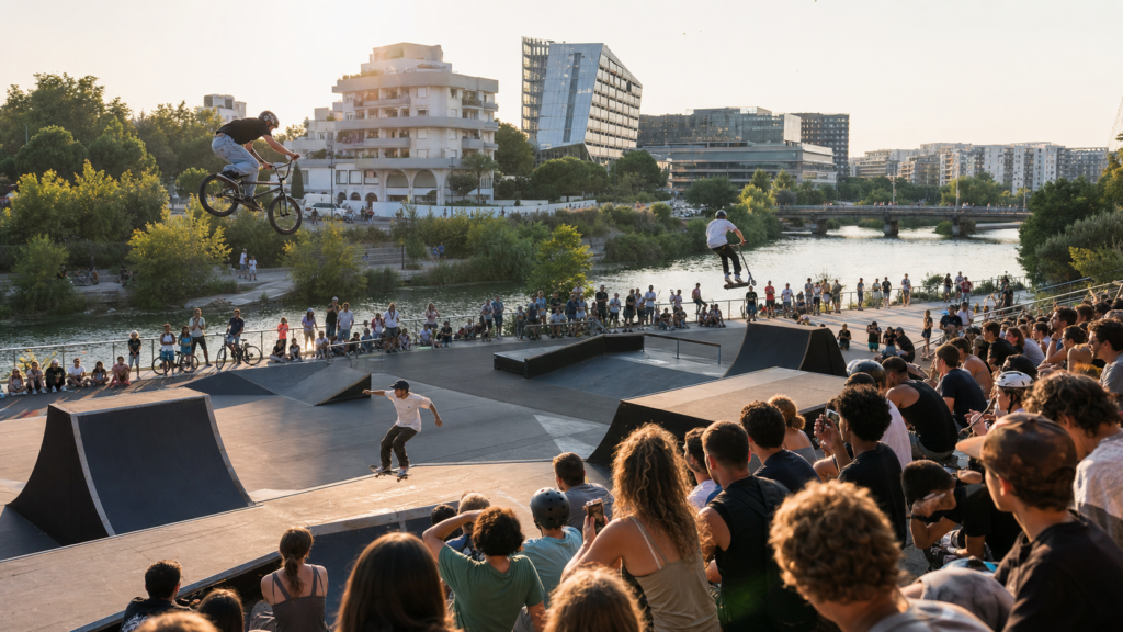 FISE Montpellier 2026 avec BMX, skateboard et sports urbains sur les berges du Lez