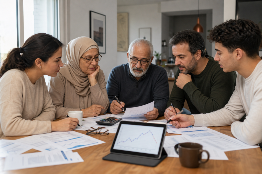 Famille consultant des documents sur les retraites et le budget en France pour Entre2rives.info