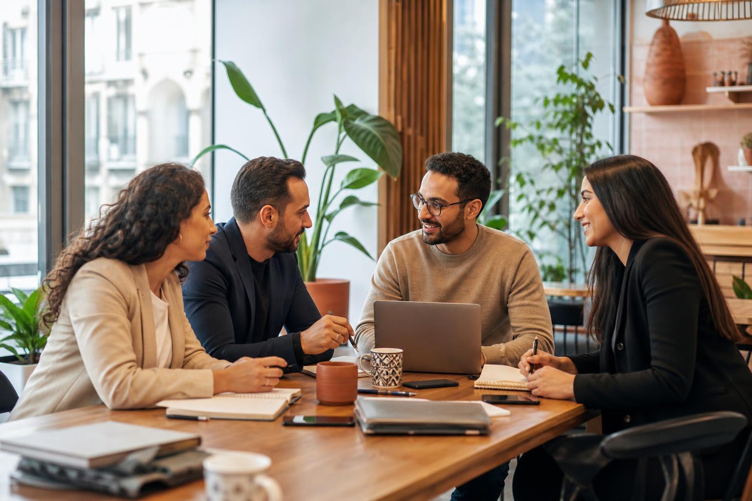 Entrepreneurs de la diaspora marocaine préparant des projets économiques France-Maroc
