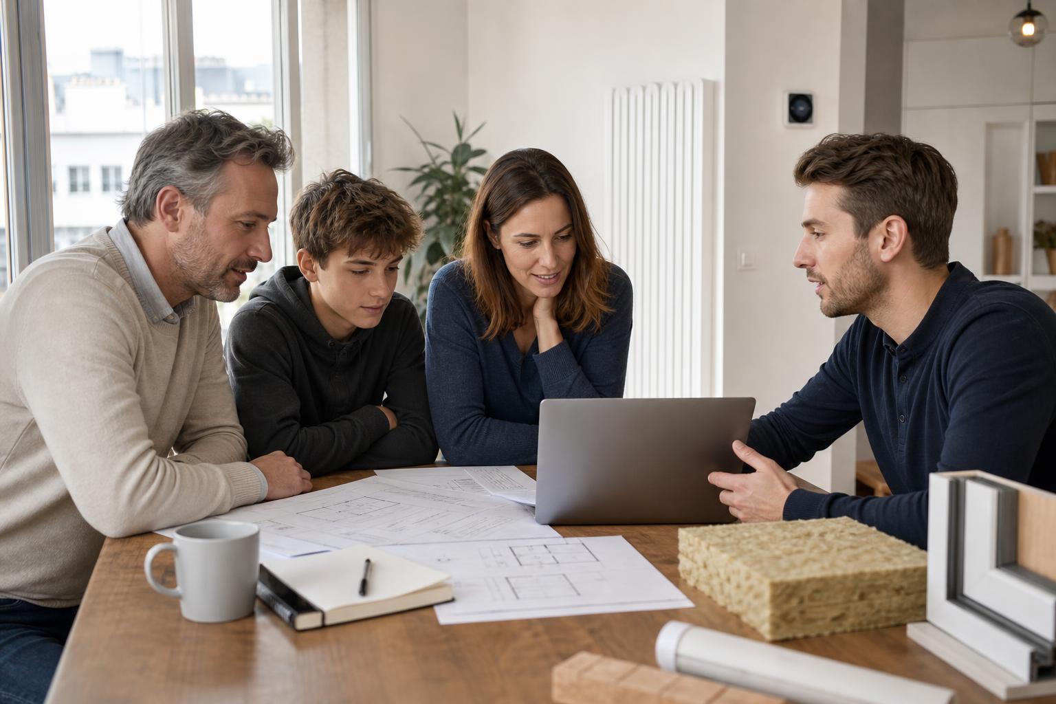 Famille et entrepreneur consultant les changements économiques de septembre 2026 en France
