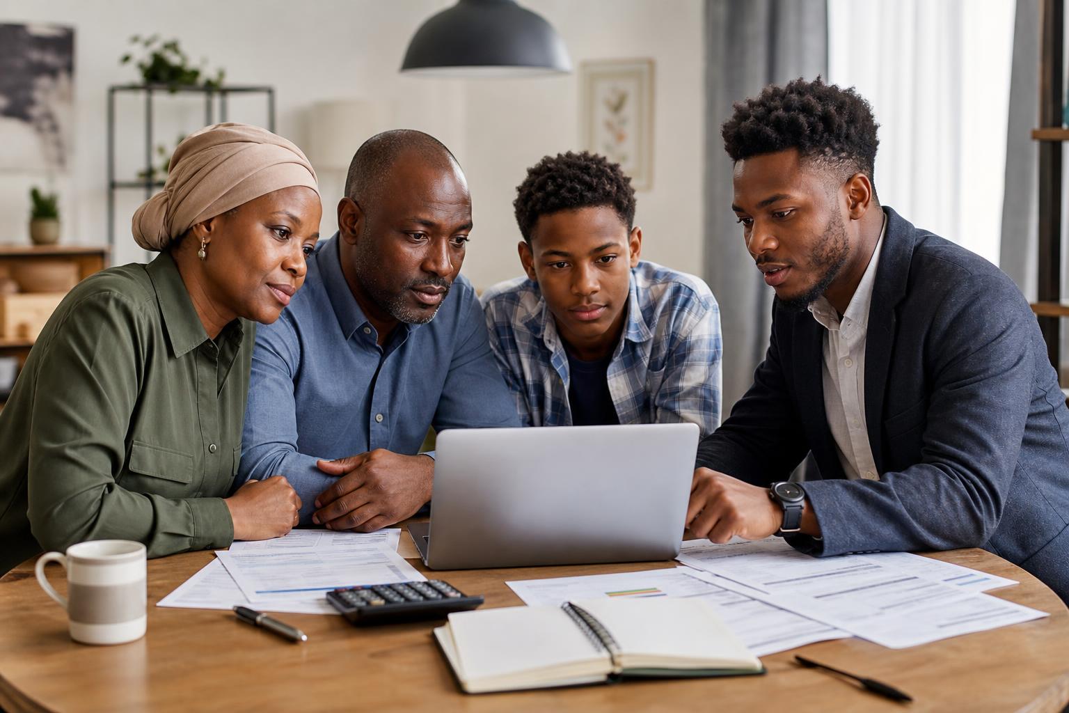Famille et entrepreneur préparant leur budget face aux dépenses de logement, énergie et rentrée