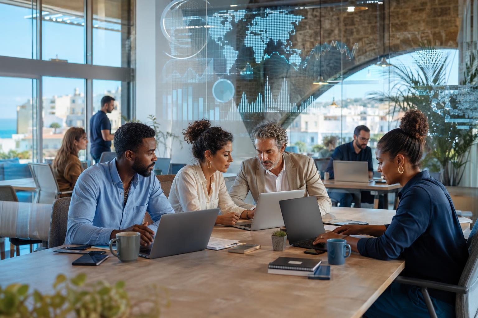 Entrepreneurs francophones analysant les indicateurs économiques européens