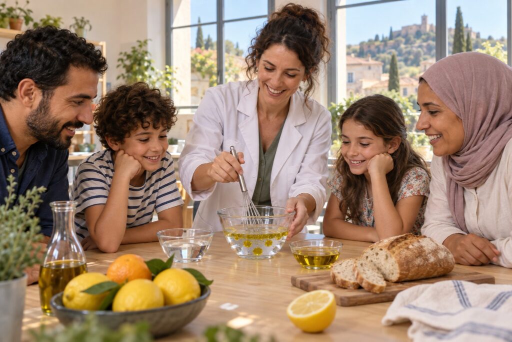 Illustration d’un atelier de découverte des sciences de l’alimentation en famille