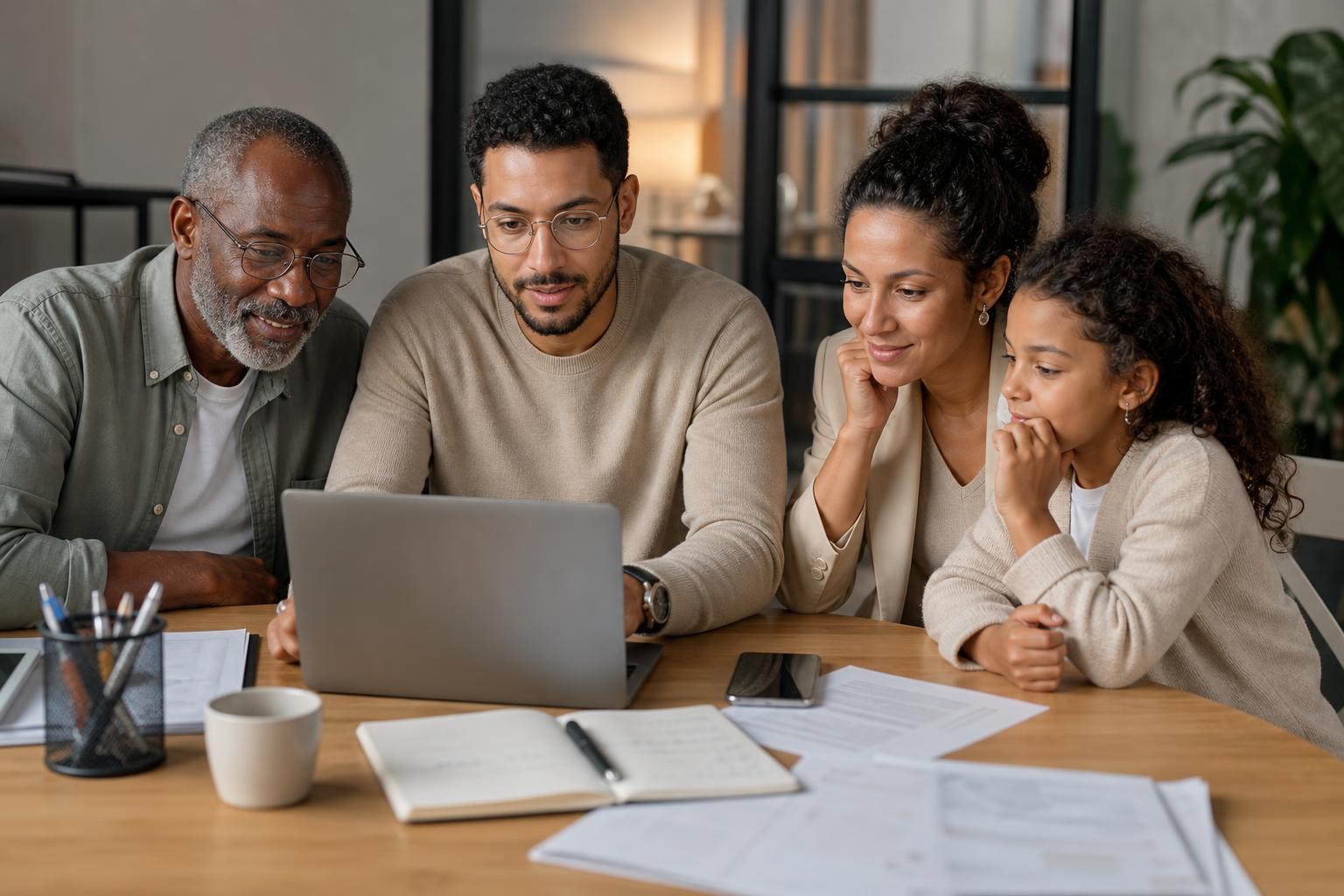Famille de la diaspora préparant son budget de rentrée entre logement énergie emploi et projets