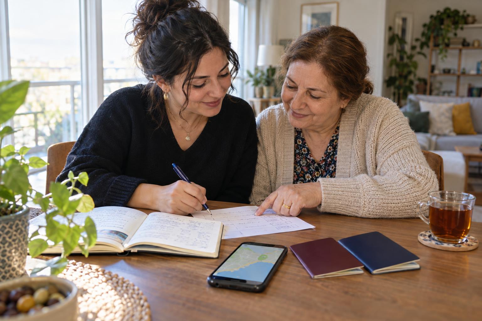 Une mère et sa fille préparent une fiche de séjour familial pour Aokas et Béjaïa