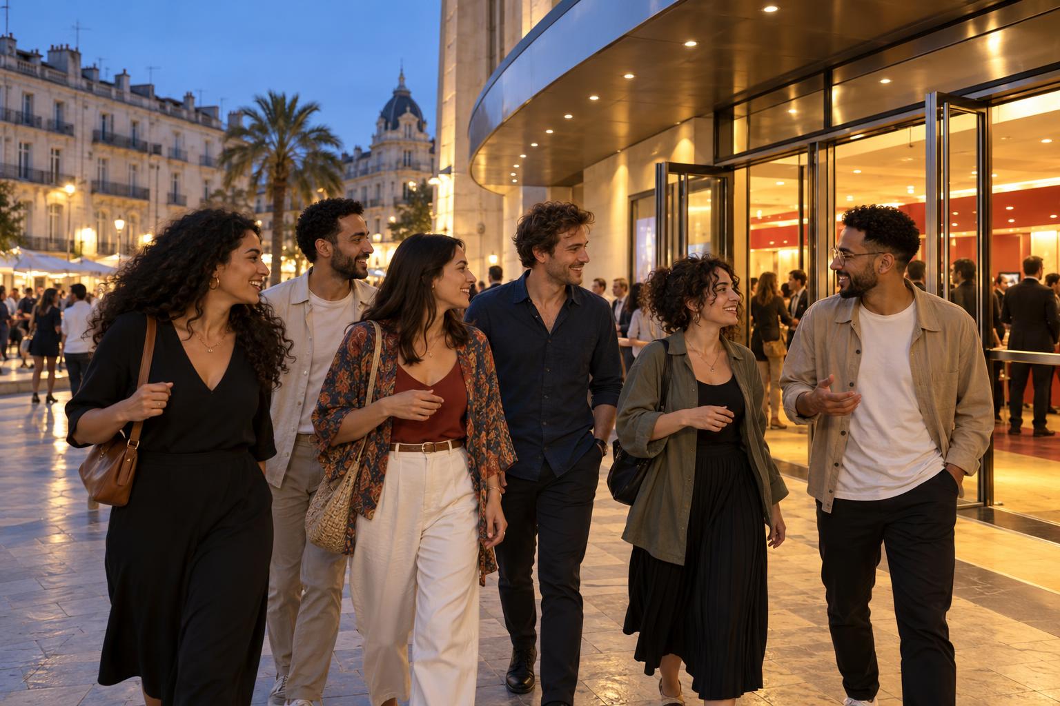 Public arrivant à une séance du festival de cinéma à Montpellier