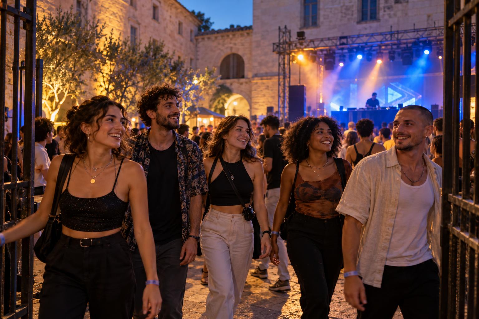 Amis réunis lors d'une soirée de musique électronique à Montpellier